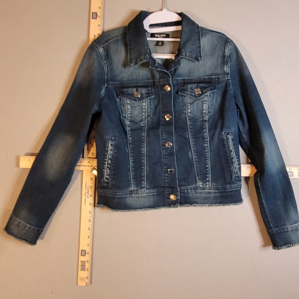 Nine West Jeans Womens‎ Denim Jacket Dark Wash Frayed Raw Hem Blue Size Small